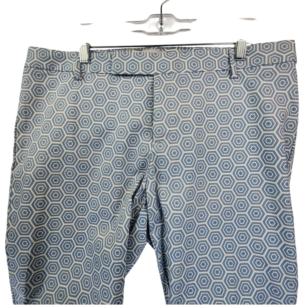 Gap 16 Blue White Geometric Slim Cropped Pants Stretch Retro Mod Career Trousers